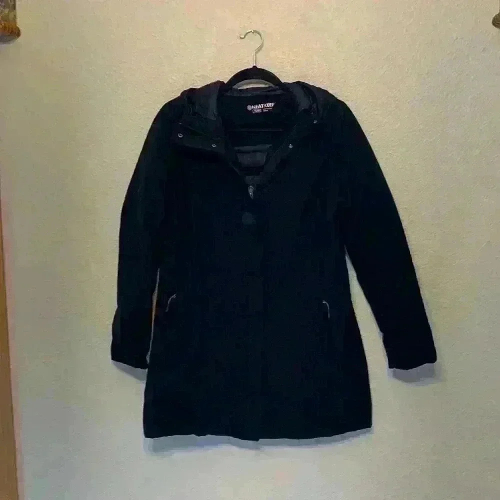 Heat keep black jacket sz M longer casual medium weight winter fall spring